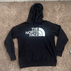 The North Face hooded sweatshirt in black, women's size small, white logo.